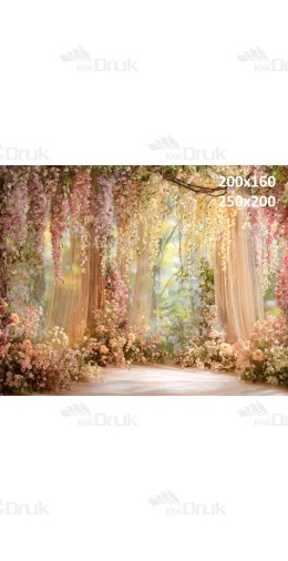 Tło fotograficzne „Kwiatowa aleja z pastelowymi girlandami” | E801